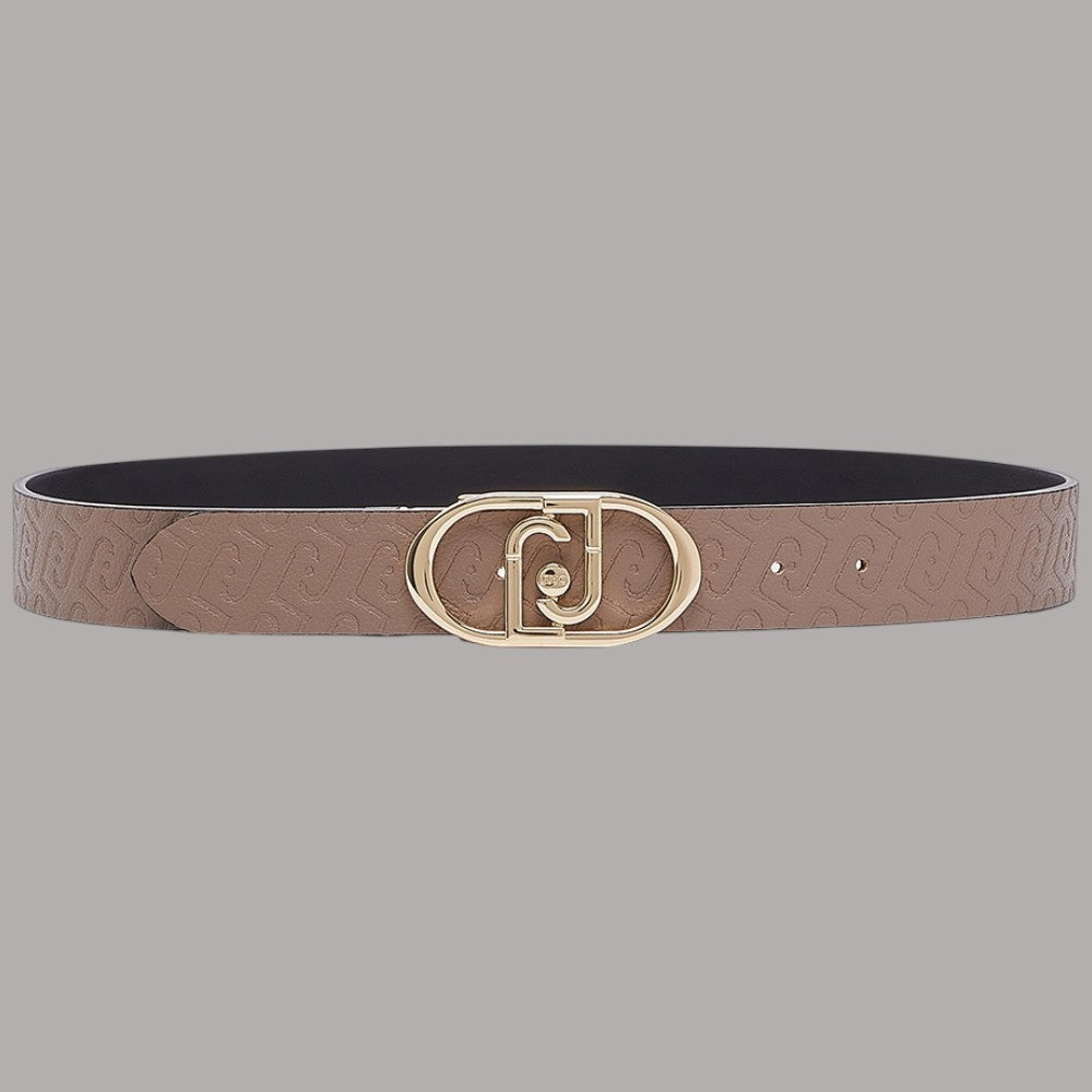 Cintura reversibile con fascia color mocha e fibbia ovale dorata con logo monogramma