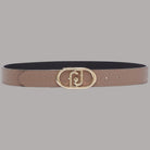 Cintura reversibile con fascia color mocha e fibbia ovale dorata con logo monogramma