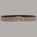 Cintura reversibile con fascia color mocha e fibbia ovale dorata con logo monogramma