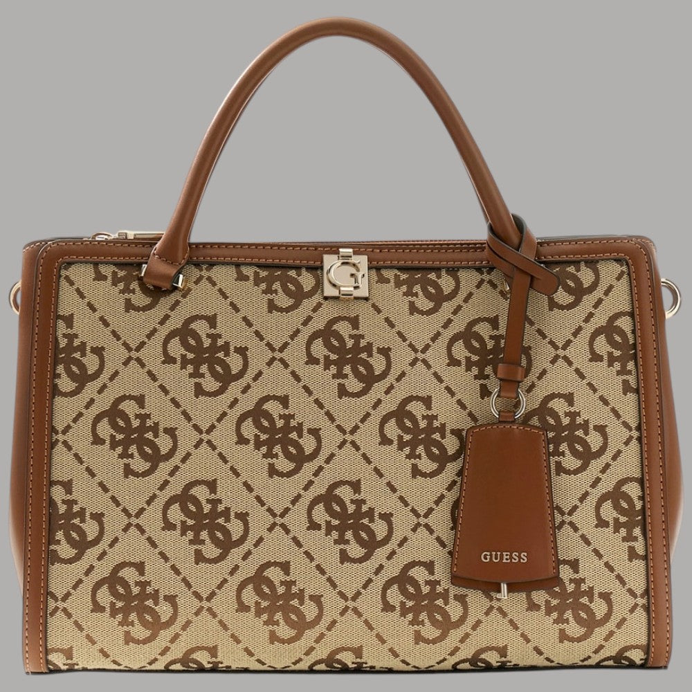 Borsa a tracolla Guess Audrey beige con stampa logo allover