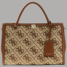 Borsa a tracolla Guess Audrey beige con stampa logo allover