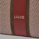 Borsa tote media Liu Jo in ematite con logo embossed e dettagli in marrone e rosso