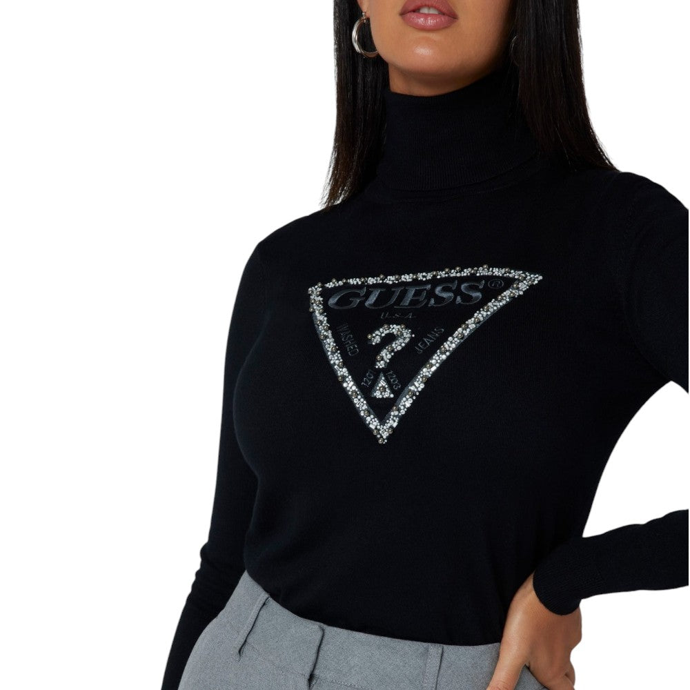 Guess pullover dolcevita nero logo triangolo strass W4BR03Z2NQ2JBLK Maglieria Guess