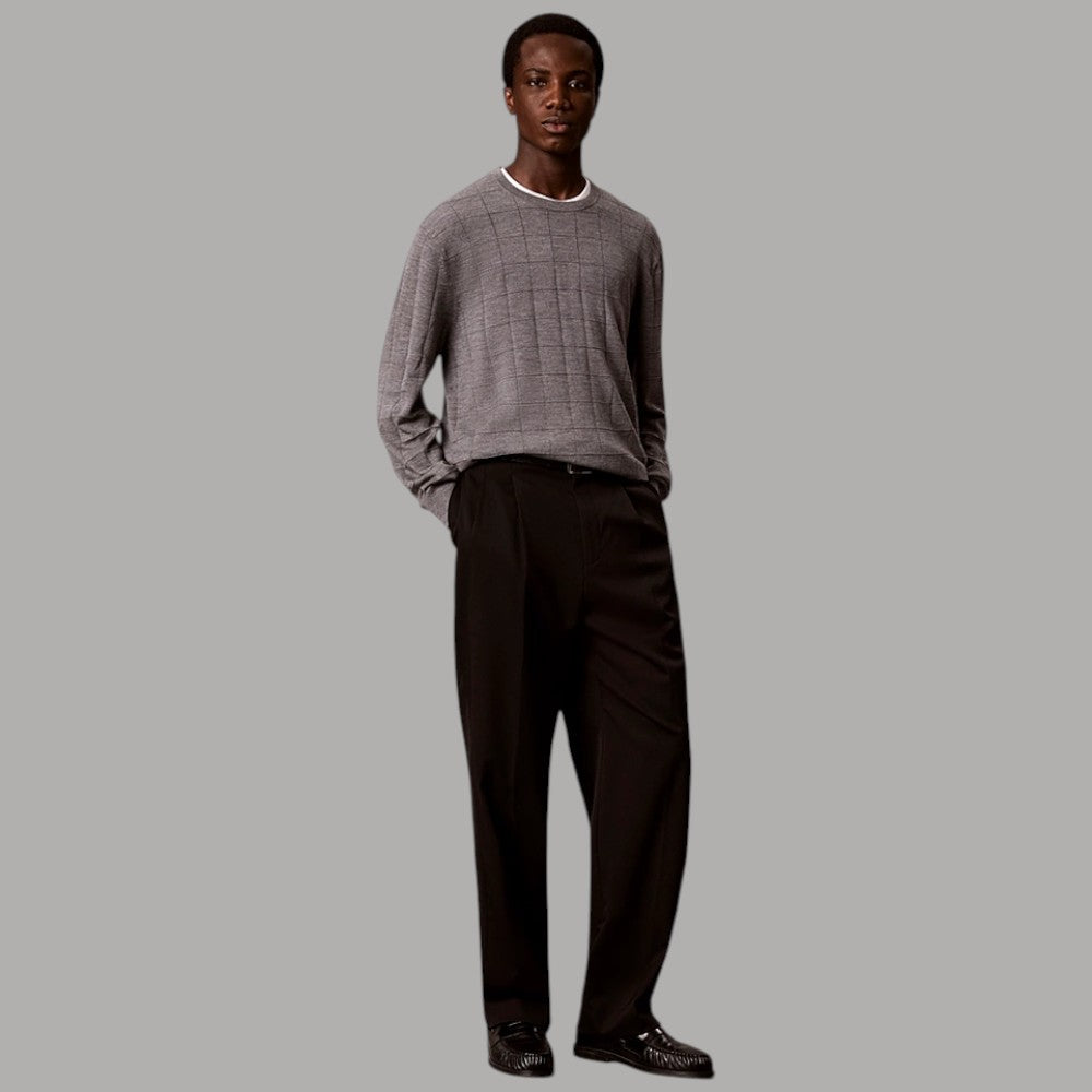 Calvin Klein maglione a trama a griglia in lana merino grigio chiaro