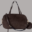 Borsa bauletto Liu Jo effetto camoscio marrone con manici e tracolla in metallo gold