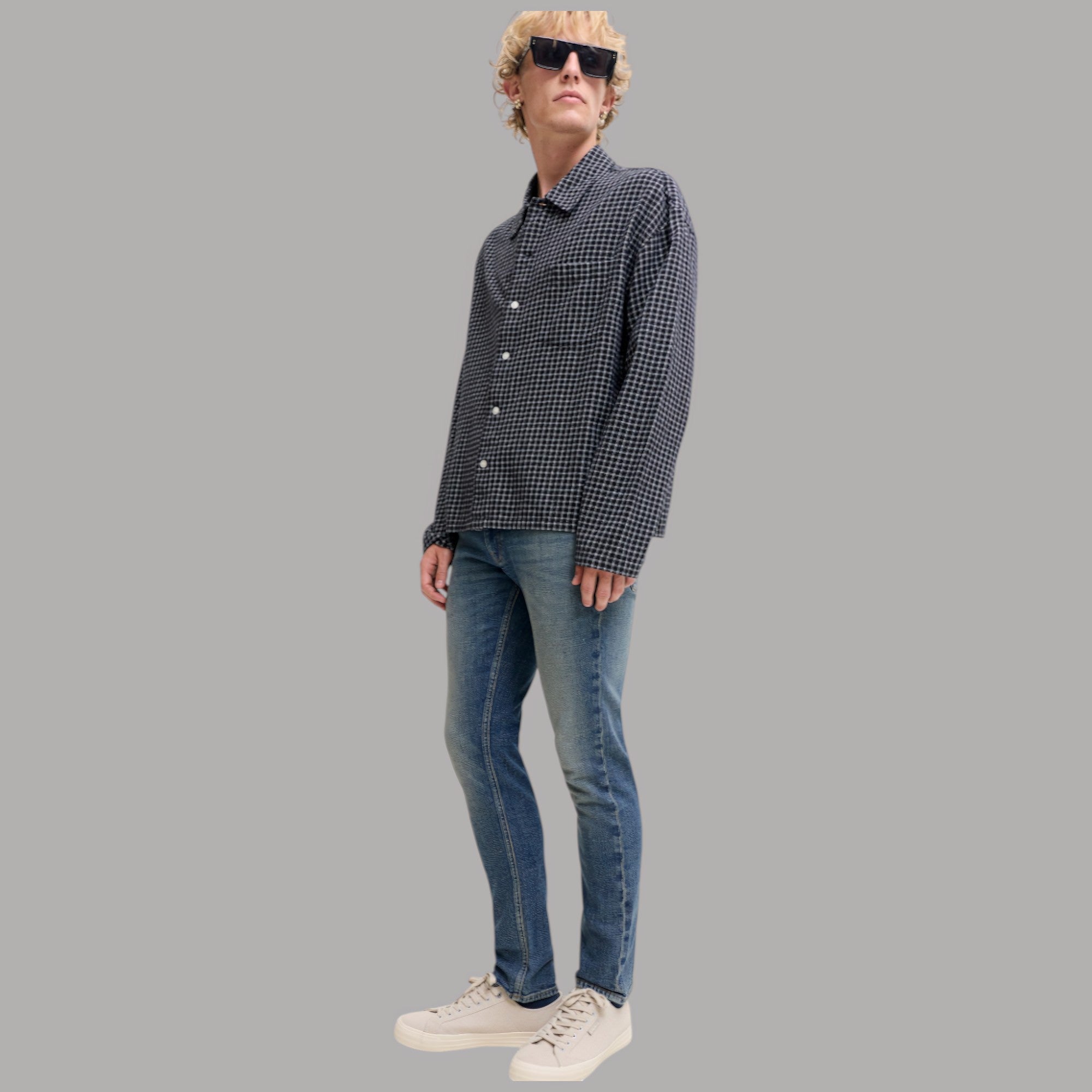 Jeans slim fit uomo Jack & Jones Glenn SBD 159 SN con texture denim blu chiaro lato laterale