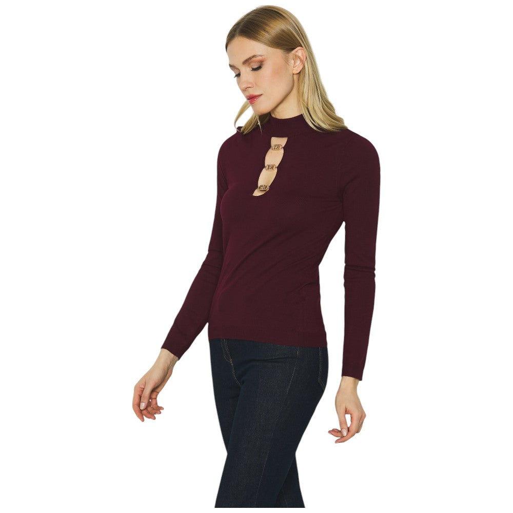 Relish pullover bordeaux con apertura Angiolina RDA2402054043 Maglieria Relish