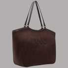 Borsa a spalla Liu Jo tote grande effetto scamosciato color marrone con logo patch