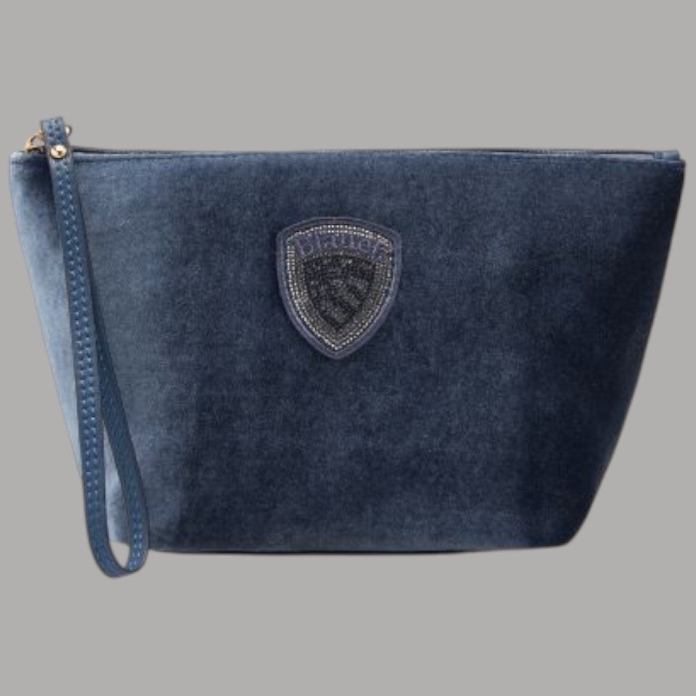 Beauty case pochette da donna Blauer blu denim con patch logo sigma in rilievo