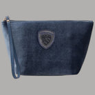 Beauty case pochette da donna Blauer blu denim con patch logo sigma in rilievo