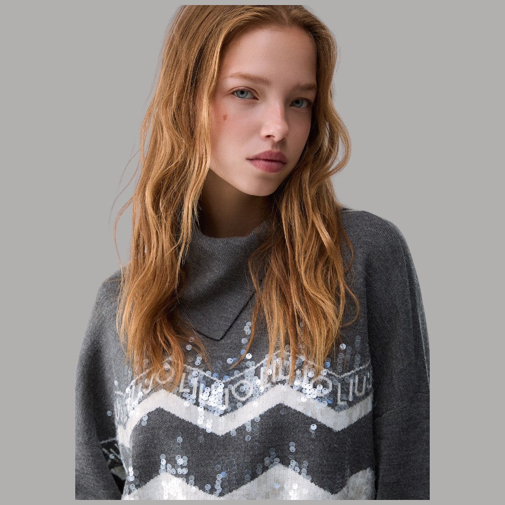 Liu Jo maglione jacquard con paillettes grigio con fantasia a righe lucide