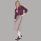 Gonne midi Liu Jo TF6151T692A con zip laterale e stampa a righe beige con dettaglio zip e lato