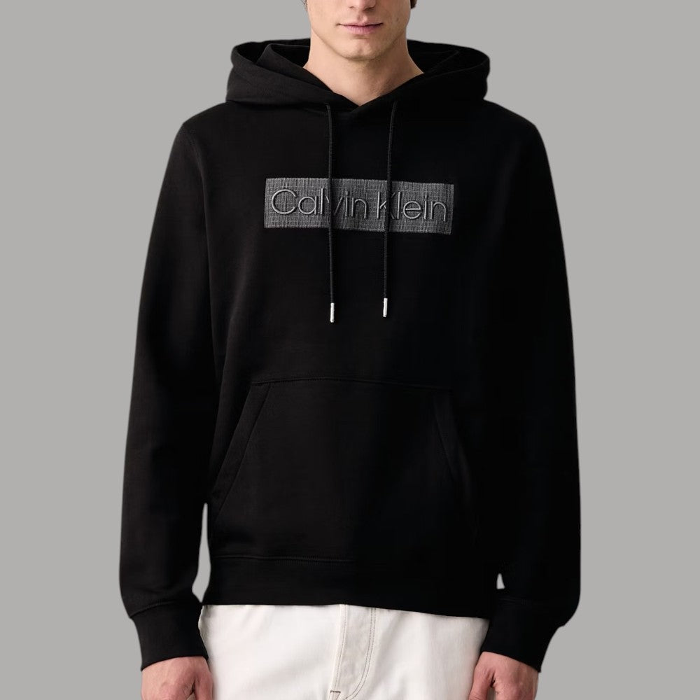 Calvin Klein LS 350FLEECE SPW GRA felpa con logo stampato nera con cappuccio e tasca a marsupio