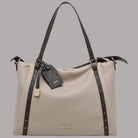 Borsa tote media Liu Jo Ilyana effetto grana beige con dettagli neri e logo oro