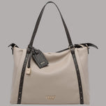 Borsa tote media Liu Jo Ilyana effetto grana beige con dettagli neri e logo oro