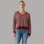 LEVI'S Pullover scollo a V motivo righe bordeaux e bianco tessuto morbido