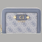 Portafoglio medio Guess Lindsey marrone con logo all-over e dettagli dorati
