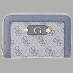 Portafoglio medio Guess Lindsey marrone con logo all-over e dettagli dorati