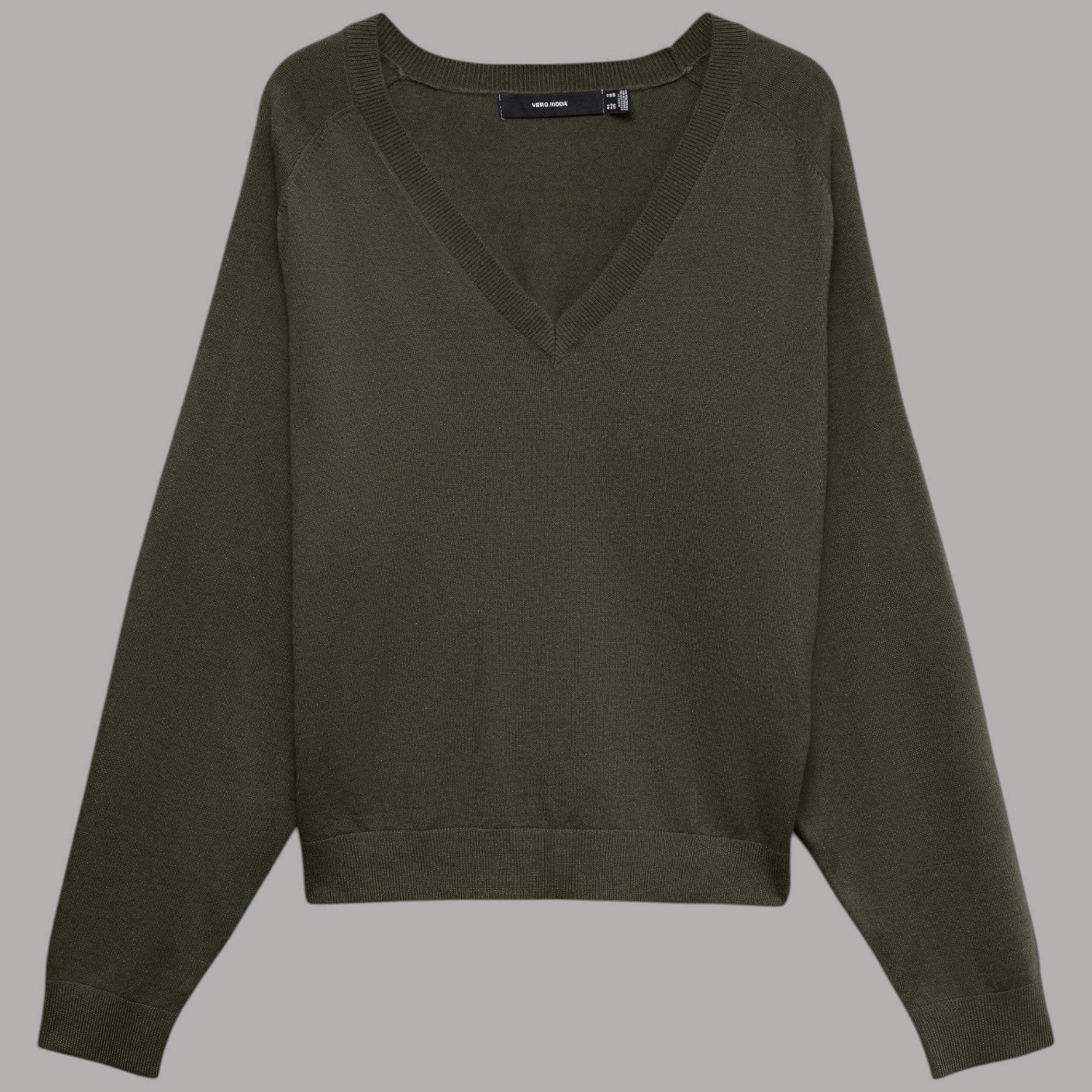 Vero Moda Pullover donna scollo a V in misto viscosa verde oliva con texture liscia