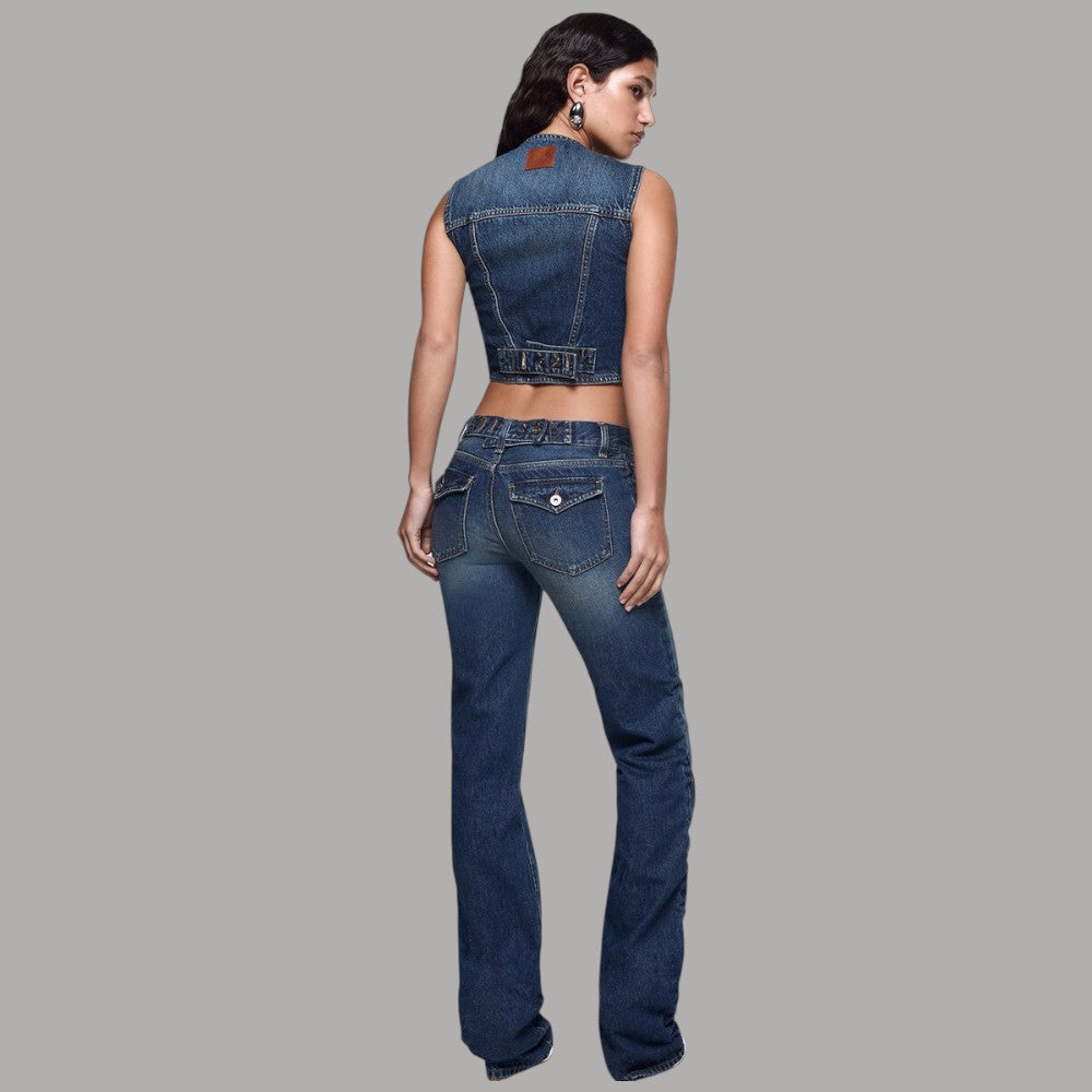 Gilet in denim Liu Jo liena senza maniche con tasche frontali e dettagli cuciture