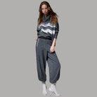 Liu Jo maglione jacquard con paillettes grigio con fantasia acquerello dettagli plissé e paillettes