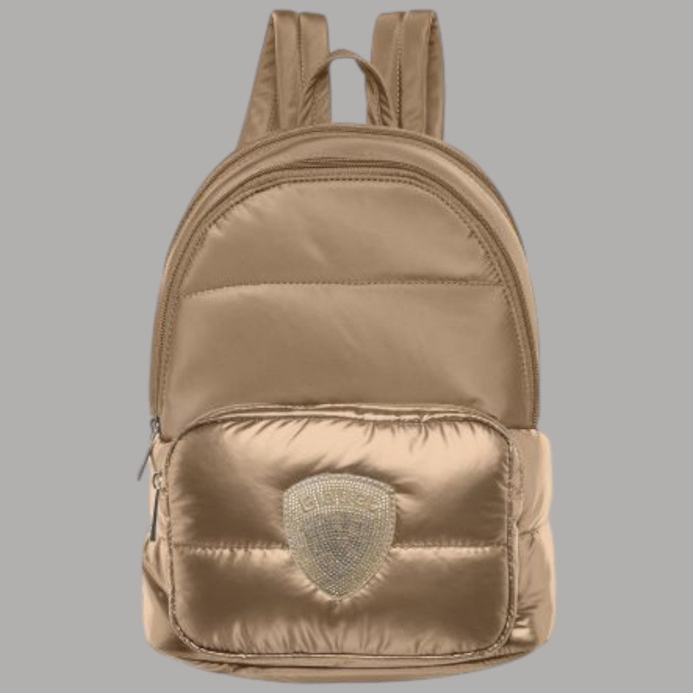 Blauer zaino piccolo da donna in nylon color beige con tasche frontali e dettaglio logo ricamato