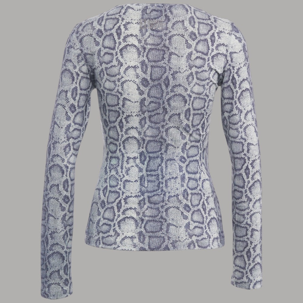 Liu Jo T-shirt manica lunga stampata leopardato grigia, dettaglio fantasia animalier