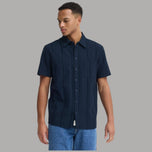 Blend camicia manica corta slim fit 100% cotone con taschino e jacquard blu