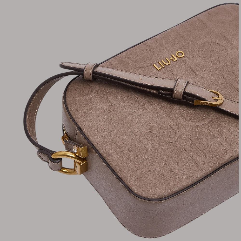 Borsa a tracolla Liu Jo con logo embossed in beige e dettagli in oro