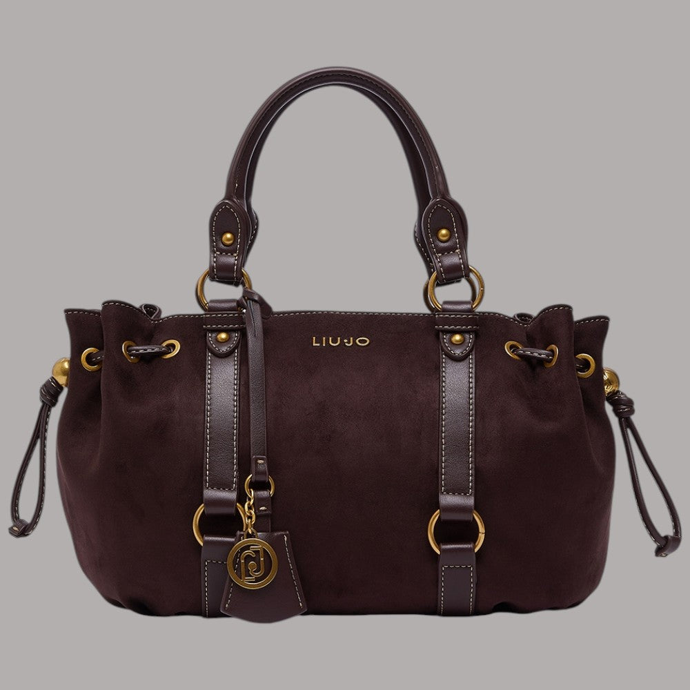 Borsa a mano Liu Jo Ginesa melanzana con coulisse, manici doppi e accessori dorati