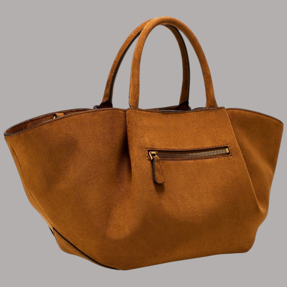 Borsa a mano Guess Allegra in suede color marrone con tracolla removibile e zip frontale