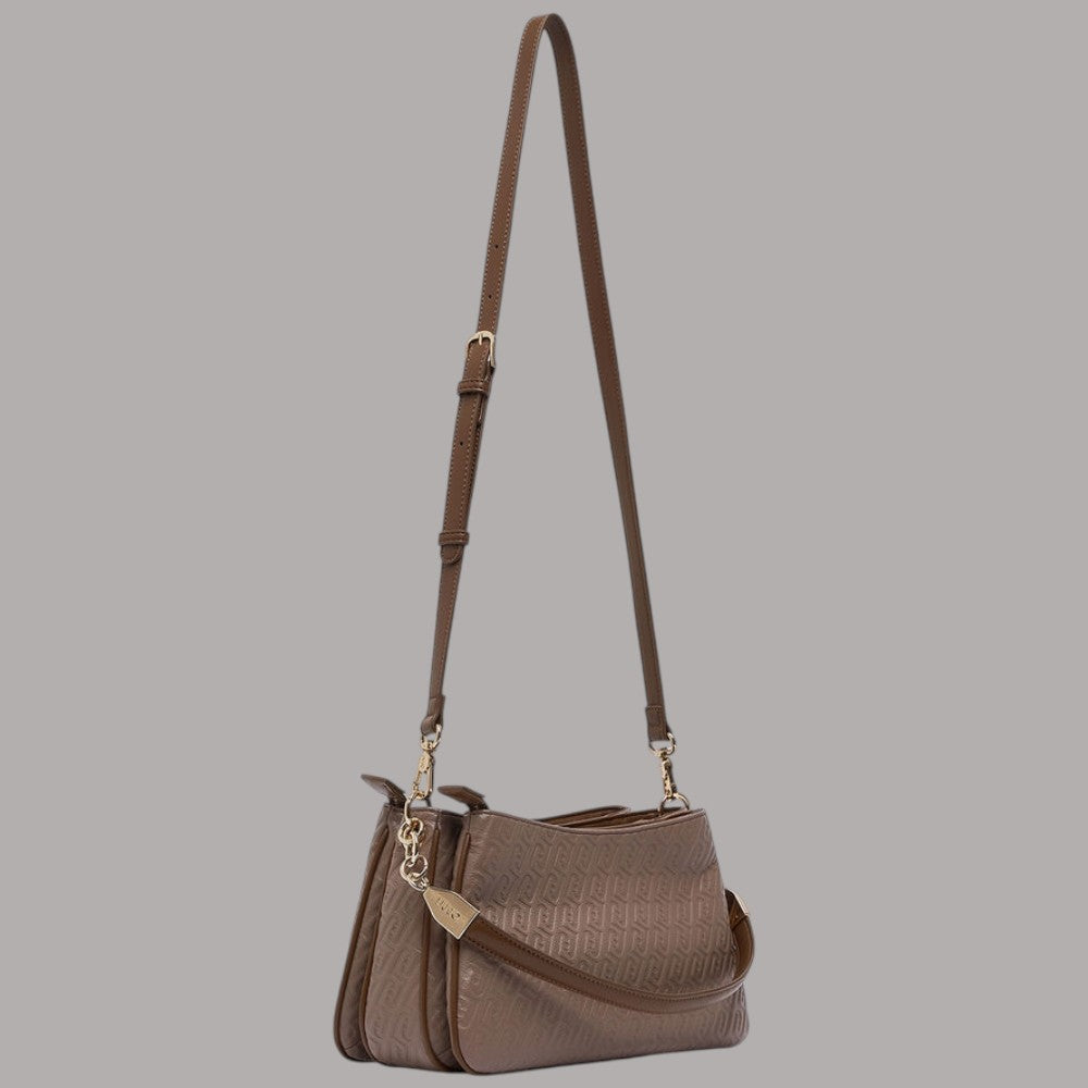 Borsa Liu Jo piccola a mano con logo embossed in color ematite e tracolla