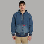 Giacca bomber Dickies in denim blu con cappuccio, zip frontale e tasca marsupio