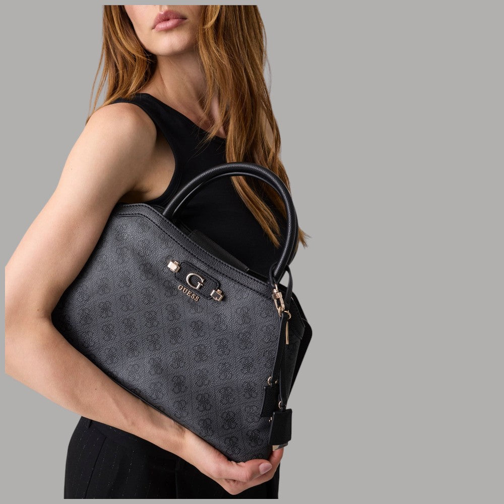 Borsa a mano Guess nera con tracolla regolabile e dettagli metallici