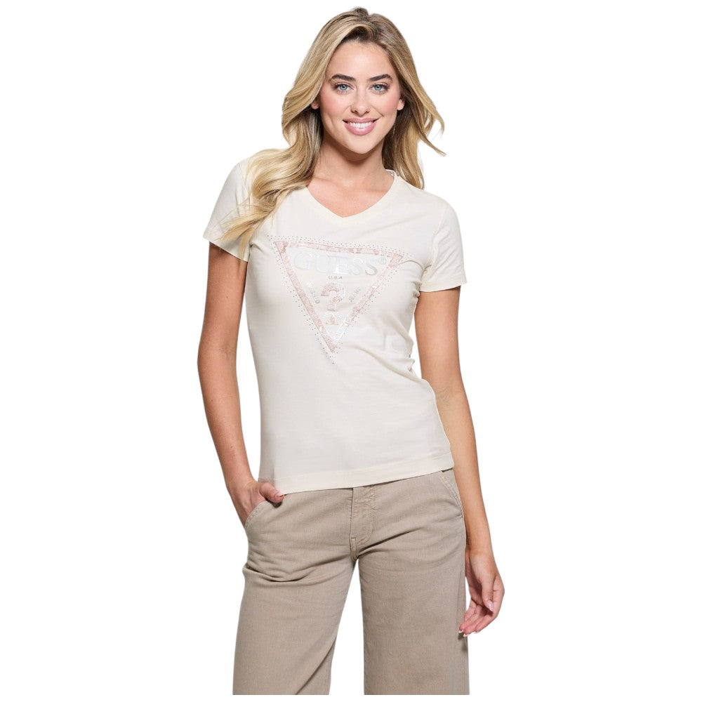 Guess t-shirt bianco crema logo Python W5RI21 J1314 G012 T-shirt Guess