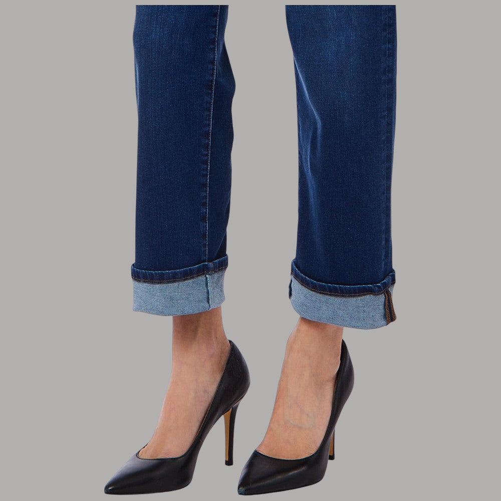 Jeans Liu Jo blu, dettaglio del maxi risvolto alla caviglia
