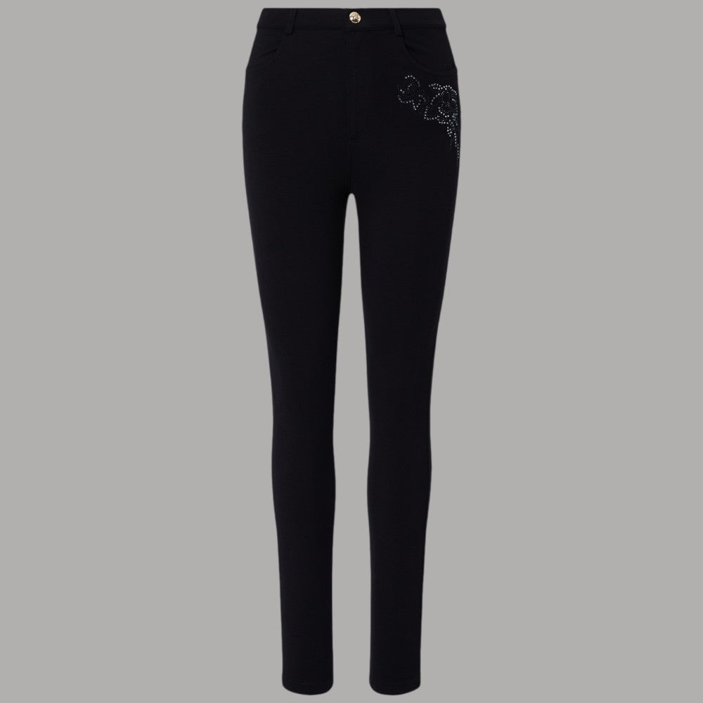 Liu Jo Pantaloni skinny neri con strass decorativi sulla sedia fascia a vita alta