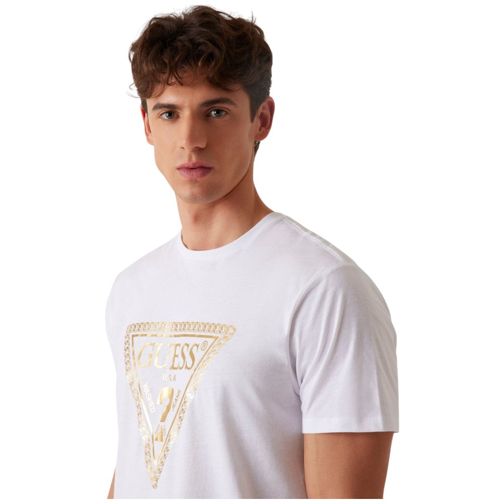 Guess t-shirt bianca logo oro Chain M5RI49 K9RM1 G011 T-shirt Guess