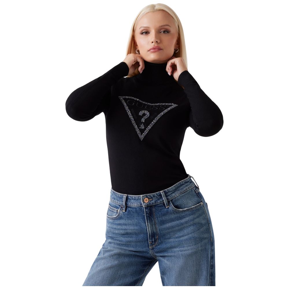 Guess maglione nero collo alto con triangolo MELANIE W5BR39Z2NQ2JBLK Guess