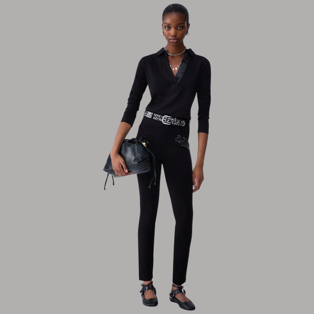 Pantaloni skinny Liu Jo con strass nero con dettagli ricamati e tasca posteriore