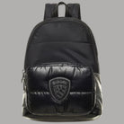 Blauer zaino piccolo da donna in nylon nero con tasca frontale imbottita con logo patch