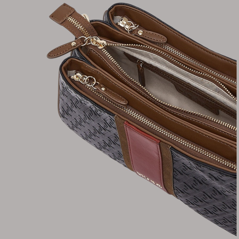 Borsa a mano Liu Jo piccola in pelle con logo embossato beige e dettaglio rosso