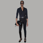 Pantaloni skinny Liu Jo con strass neri con dettagli in paillettes e tessuto nero lucido
