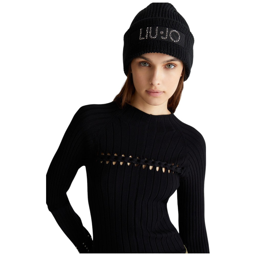 Liu Jo cappello beanie nero con logo art. 2F4110M0300 Cappelli Liu Jo