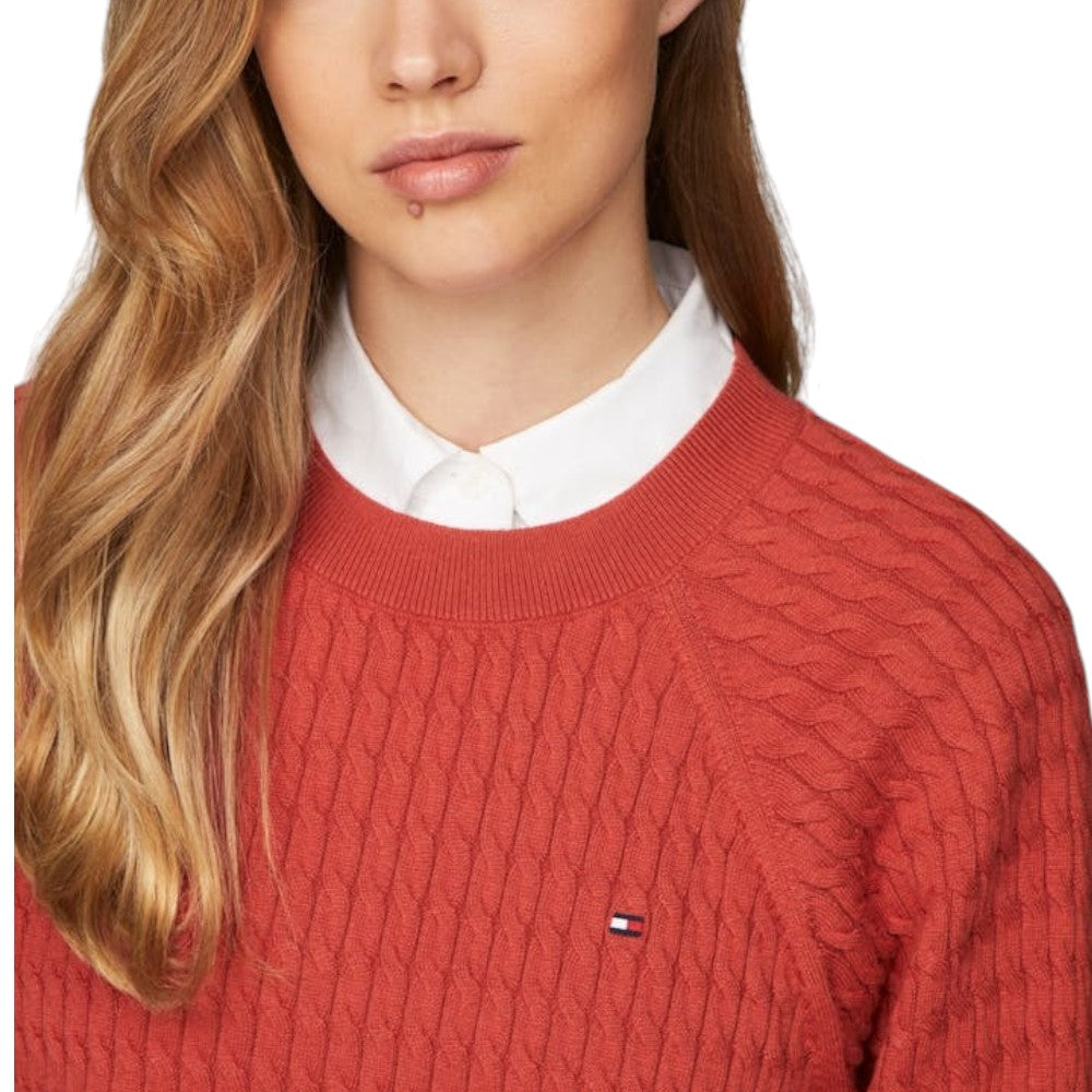 Tommy Hilfiger donna pullover con trecce rosso terra WW0WW41142 - Prodotti di Classe