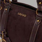 Borsa Liu Jo marrone scuro con logo frontale e cuciture a contrasto