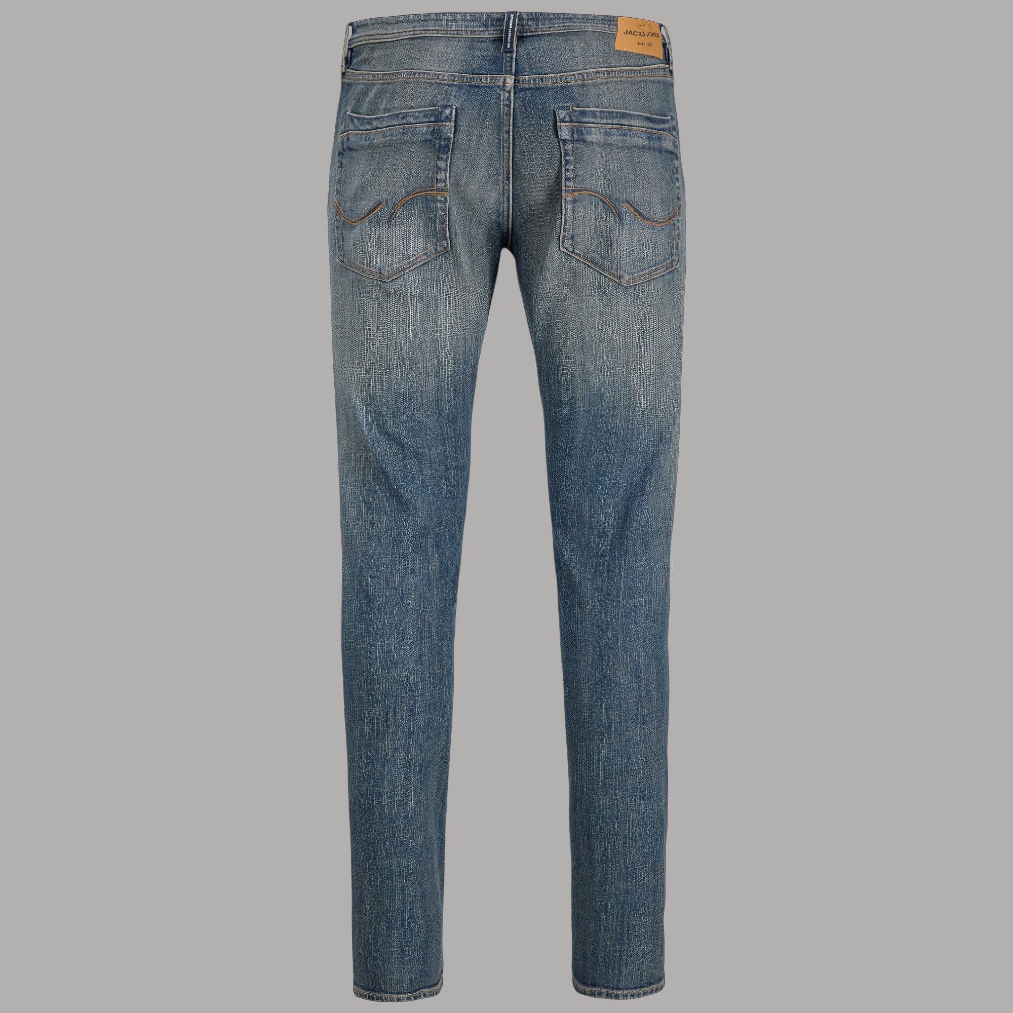Jeans slim fit uomo Jack & Jones Glenn SBD 159 SN blu denim con cuciture arancioni e dettagli retro