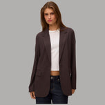 Blazer donna marrone scuro loose fit, revers e 2 bottoni frontali, tasche frontali