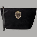 Beauty case pochette da donna Blauer F6DEBBY01/CLU con logo ricamato oro e finiture in pelle nera