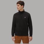 Felpa con mezza zip marrone scuro in cotone spazzolato, logo sul petto